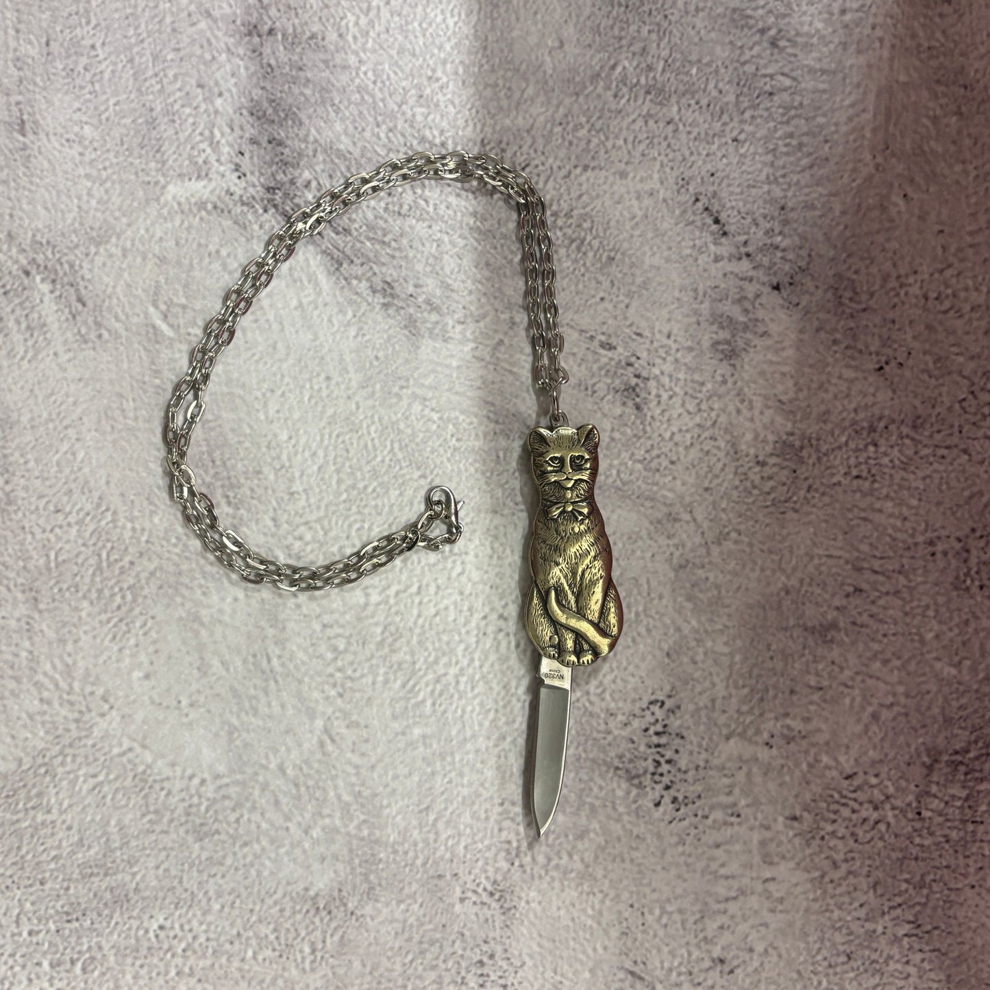 Cat Switchblade Necklace | Vintage Cat Knife Pendant