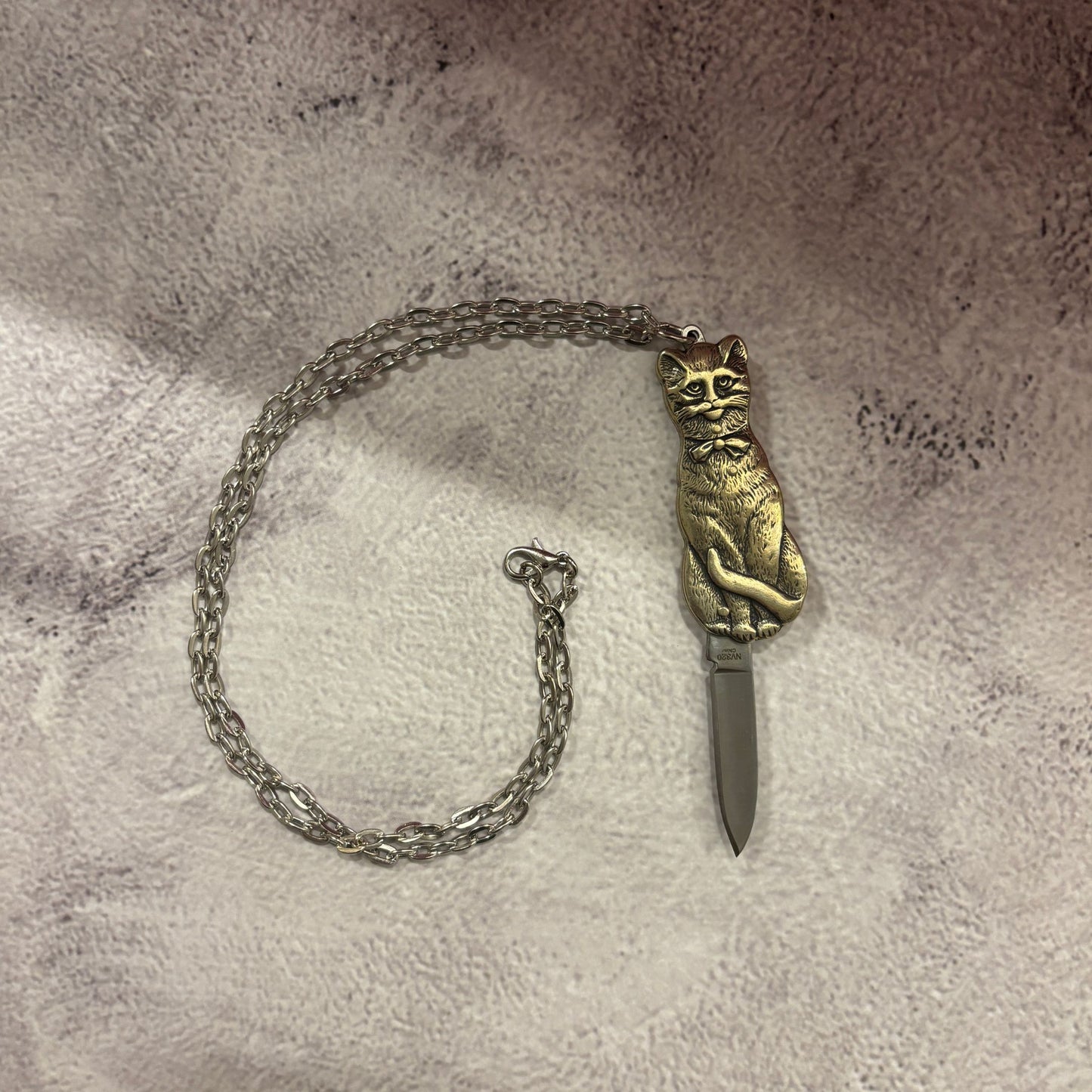 Cat Switchblade Necklace | Vintage Cat Knife Pendant