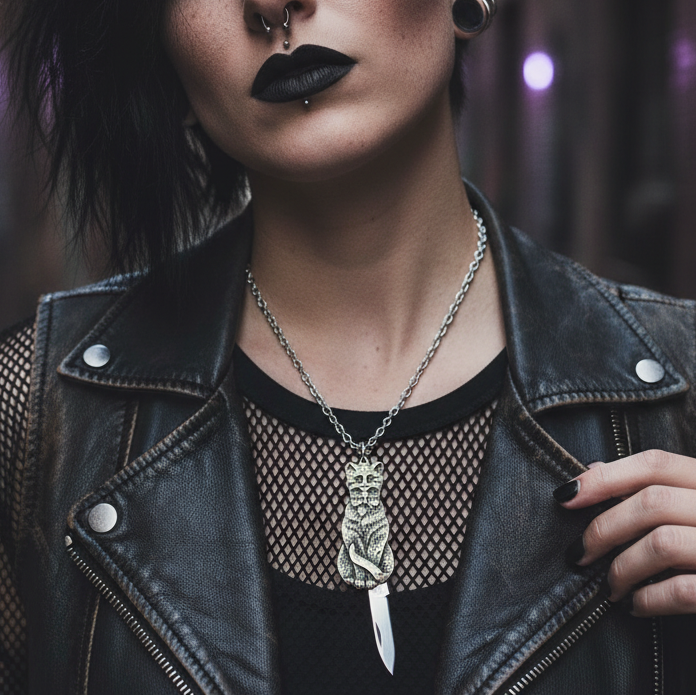 Cat Switchblade Necklace | Vintage Cat Knife Pendant