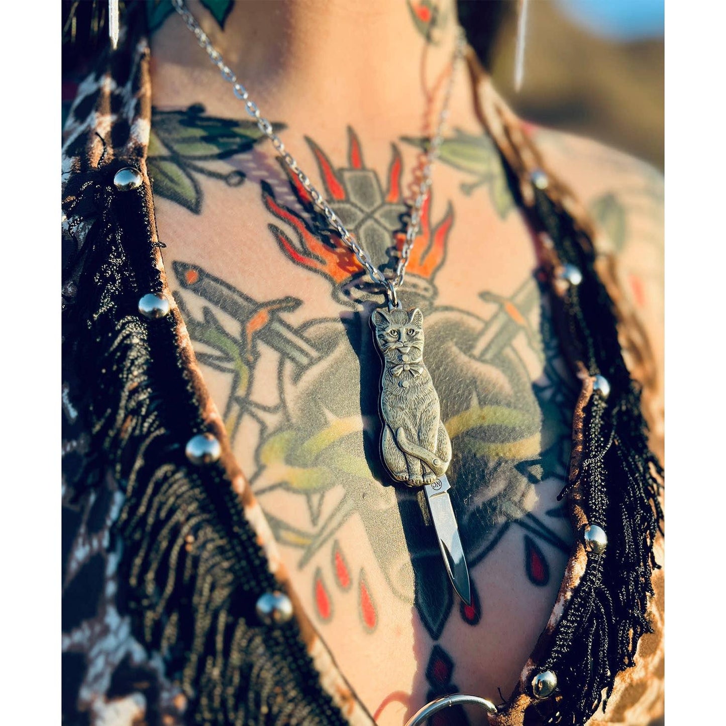 Cat Switchblade Necklace | Vintage Cat Knife Pendant
