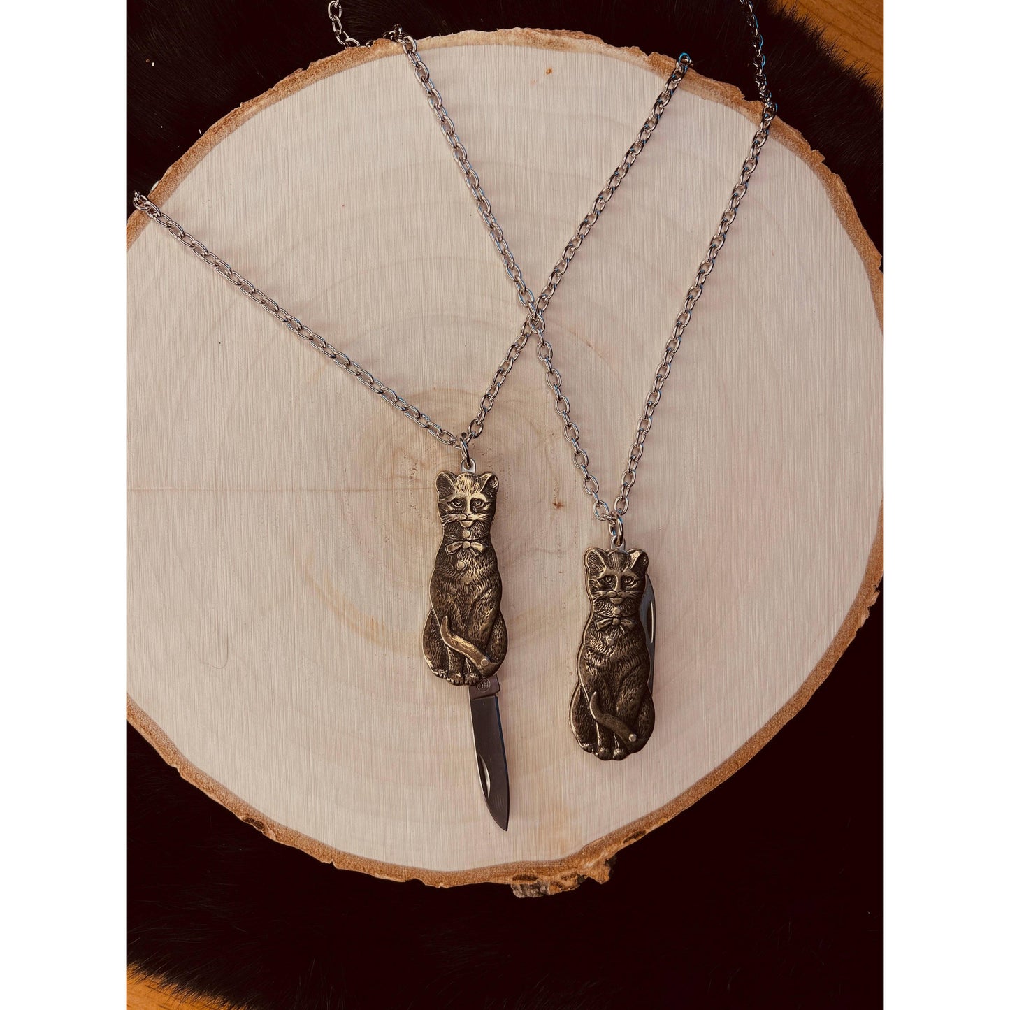 Cat Switchblade Necklace | Vintage Cat Knife Pendant
