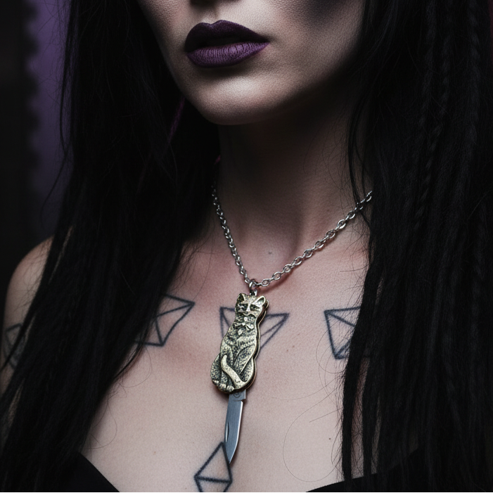 Cat Switchblade Necklace | Vintage Cat Knife Pendant