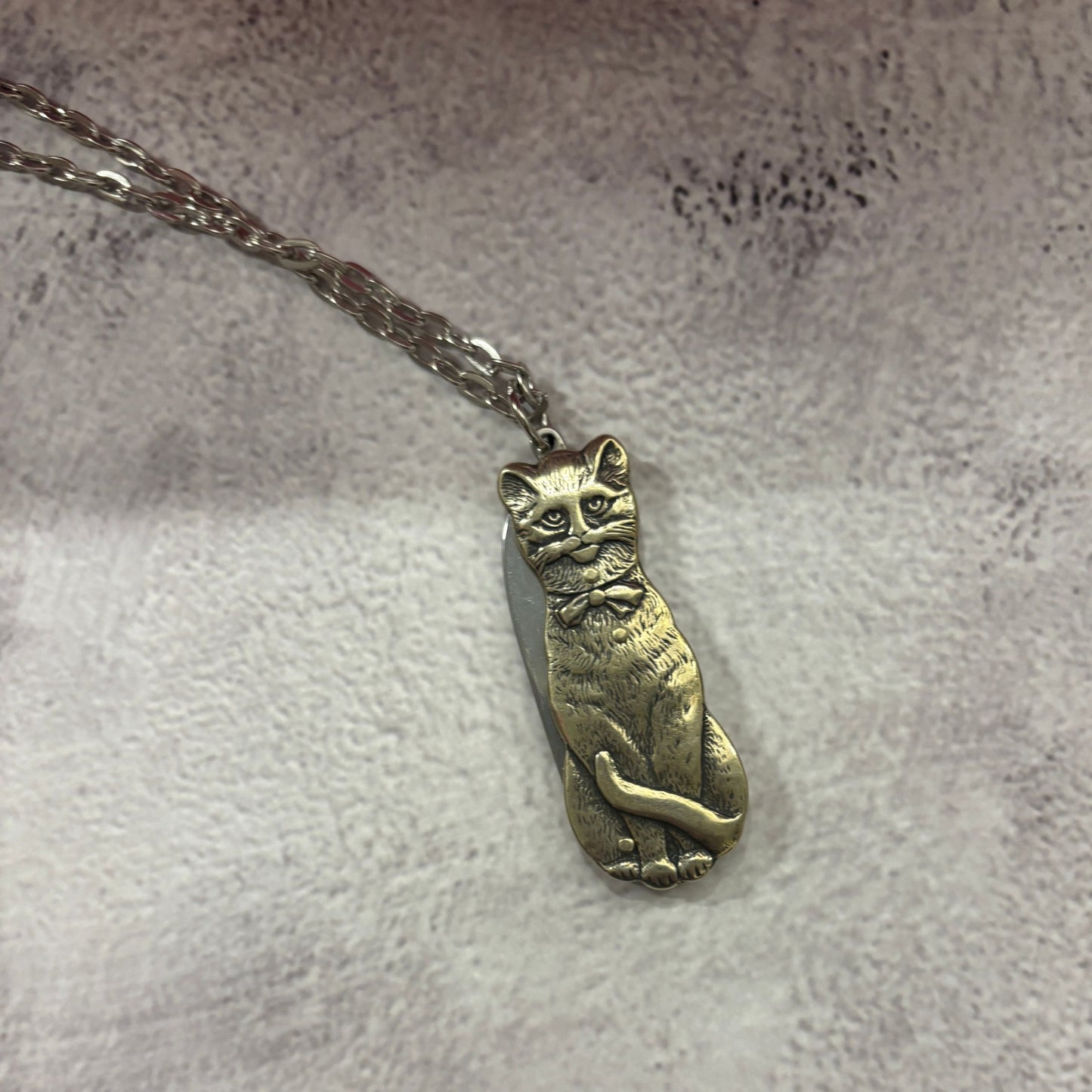 Cat Switchblade Necklace | Vintage Cat Knife Pendant