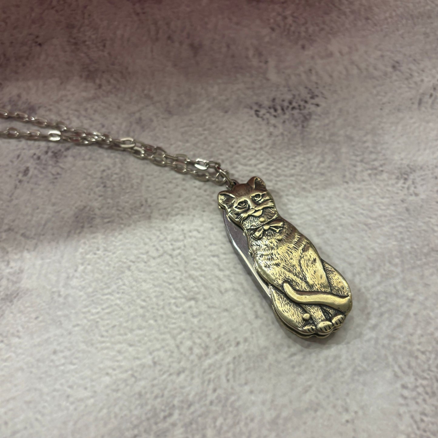 Cat Switchblade Necklace | Vintage Cat Knife Pendant