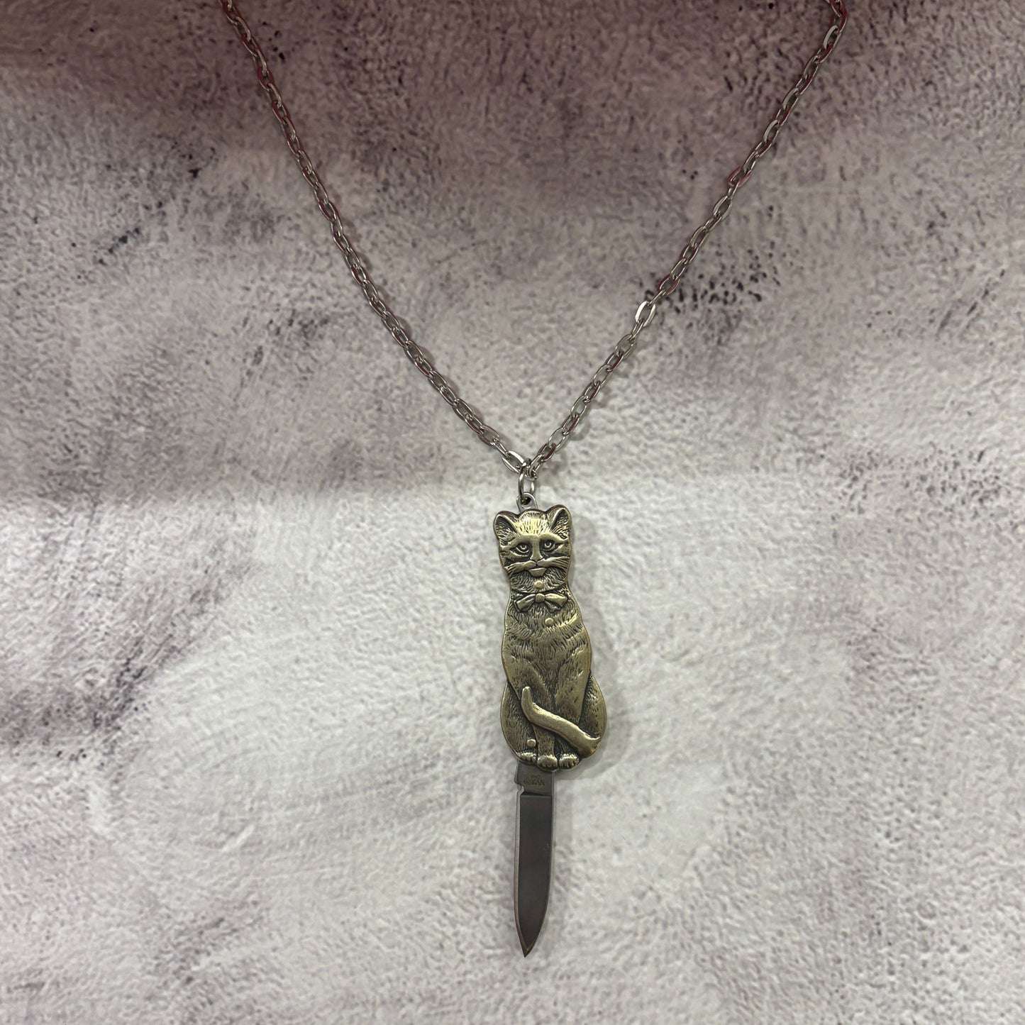Cat Switchblade Necklace | Vintage Cat Knife Pendant