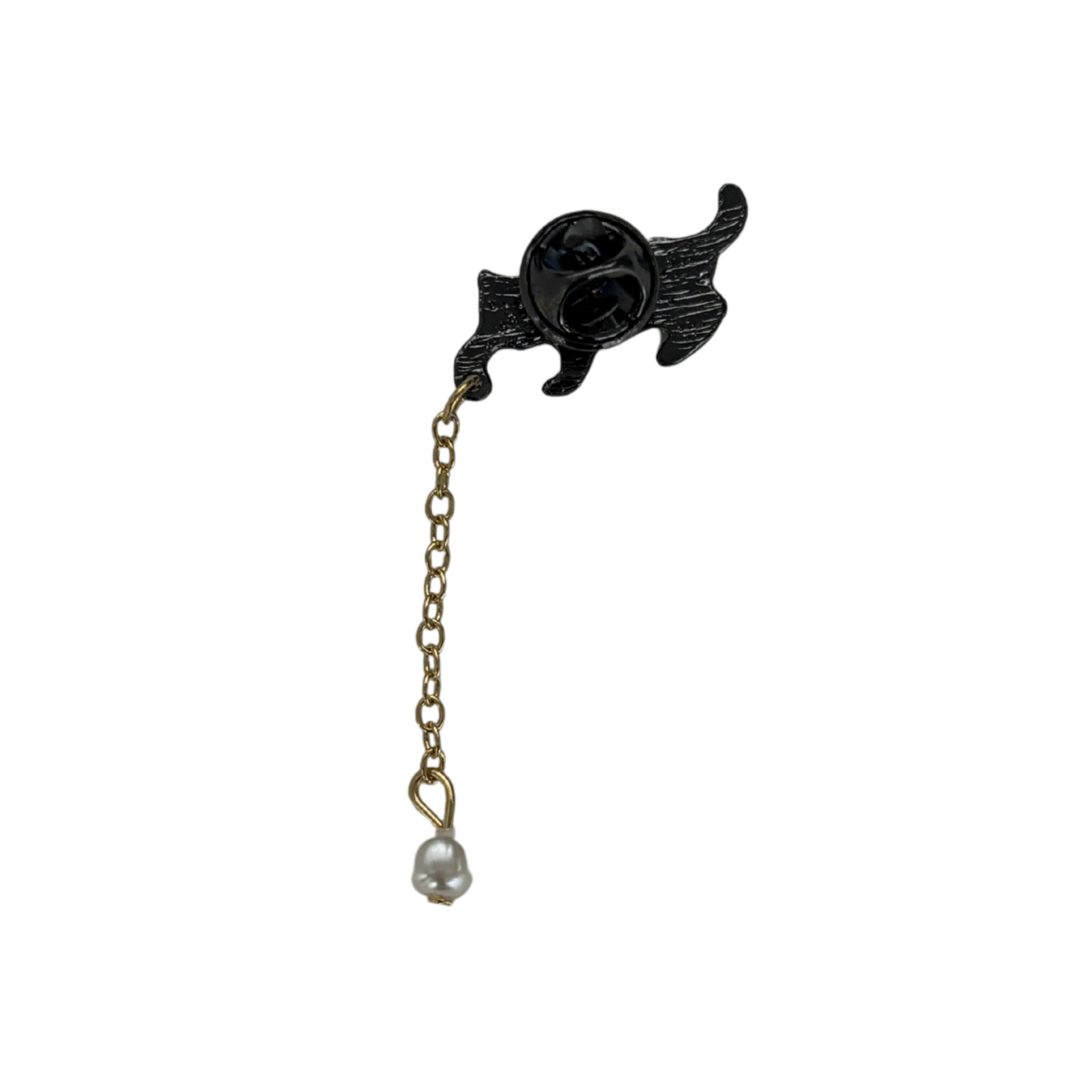 Cat with Ball Enamel Pin | White Cat with Dangling Pearl Charm | Moving Chain