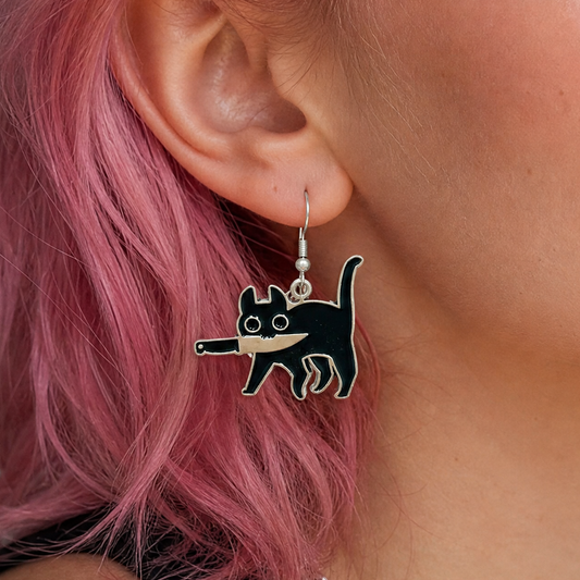 Cat with Knife Acrylic Earrings