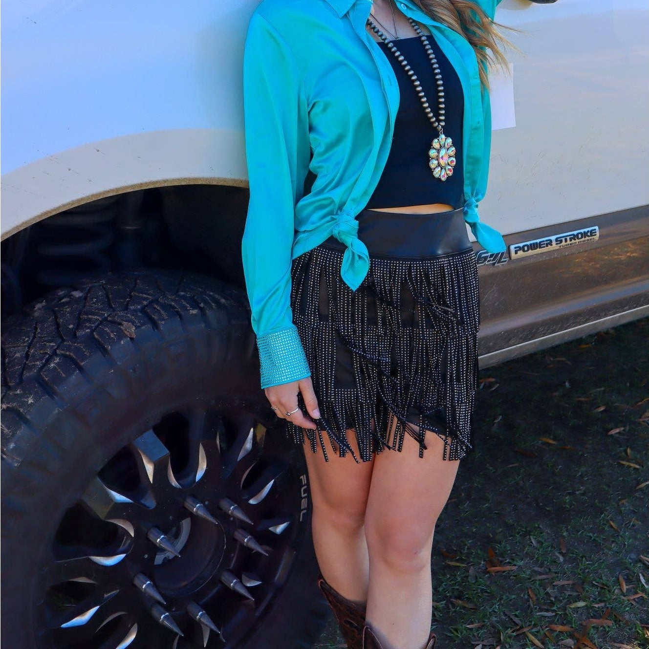 Catalena Fringe Rhinestone Skort in Black [Available in SM-L]