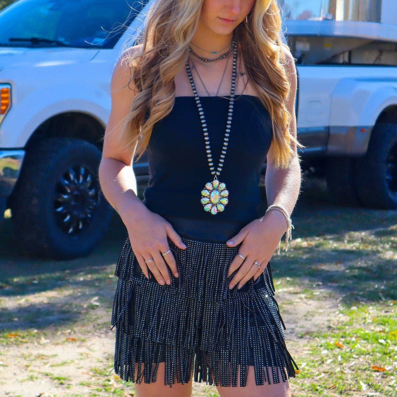 Catalena Fringe Rhinestone Skort in Black [Available in SM-L]