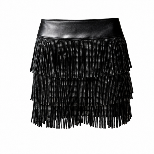 Catalena Fringe Rhinestone Skort Miniskirt Shorts in Black [Available in SM-L]