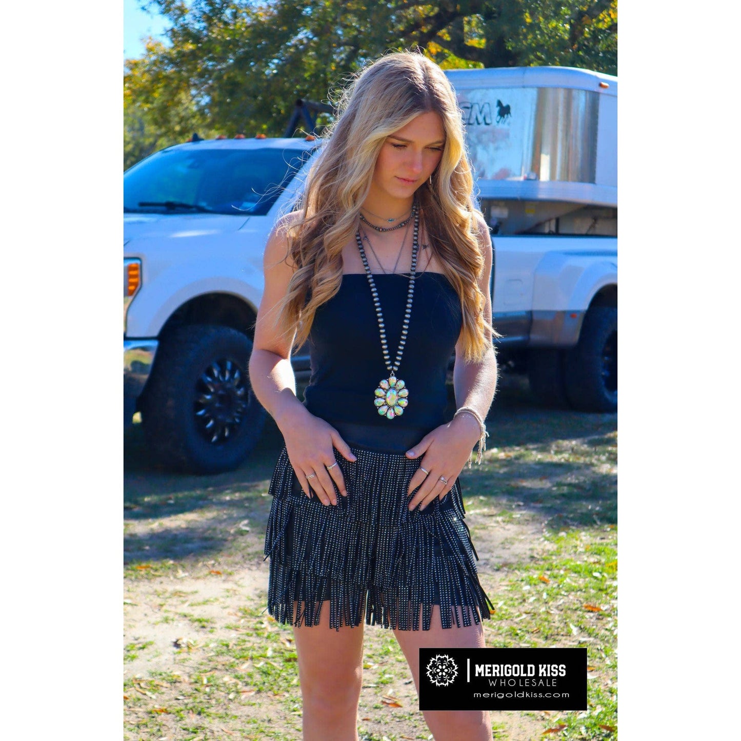 Catalena Fringe Rhinestone Skort in Black [Available in SM-L]