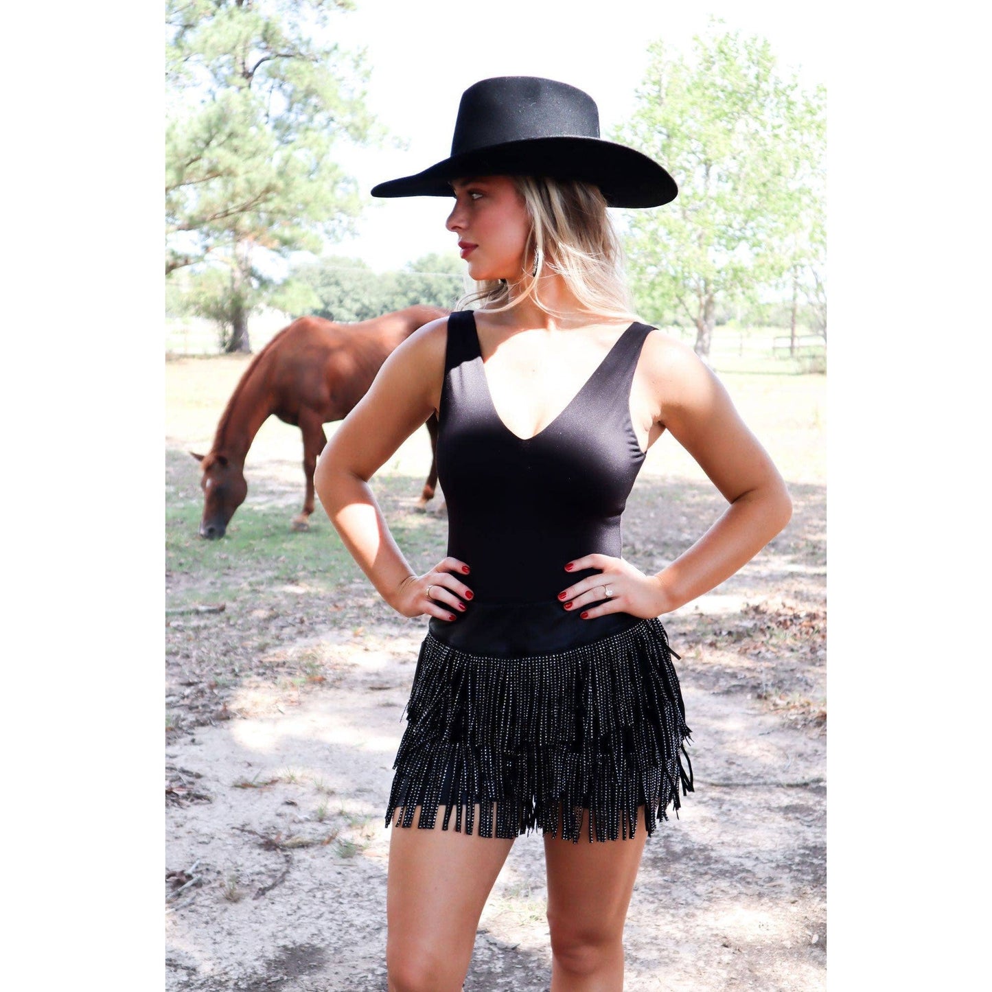 Catalena Fringe Rhinestone Skort in Black [Available in SM-L]