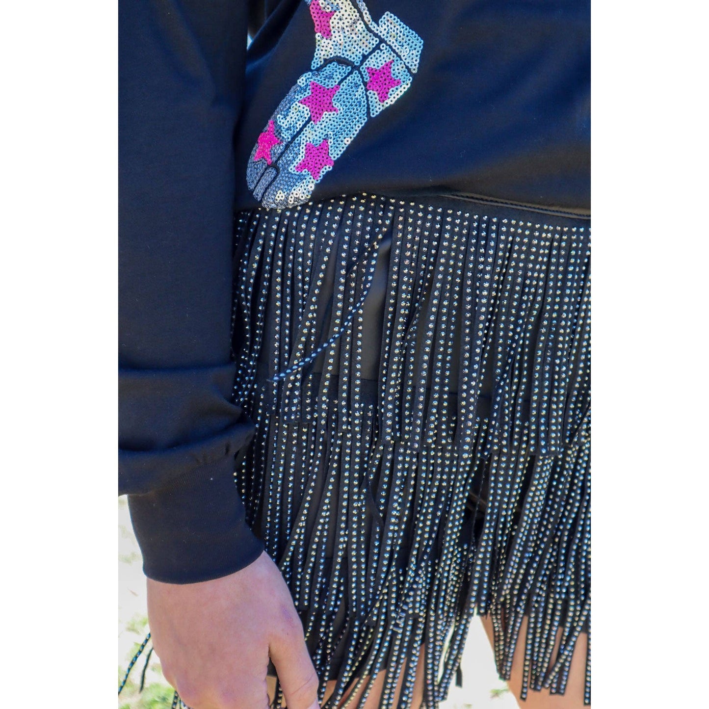 Catalena Fringe Rhinestone Skort in Black [Available in SM-L]