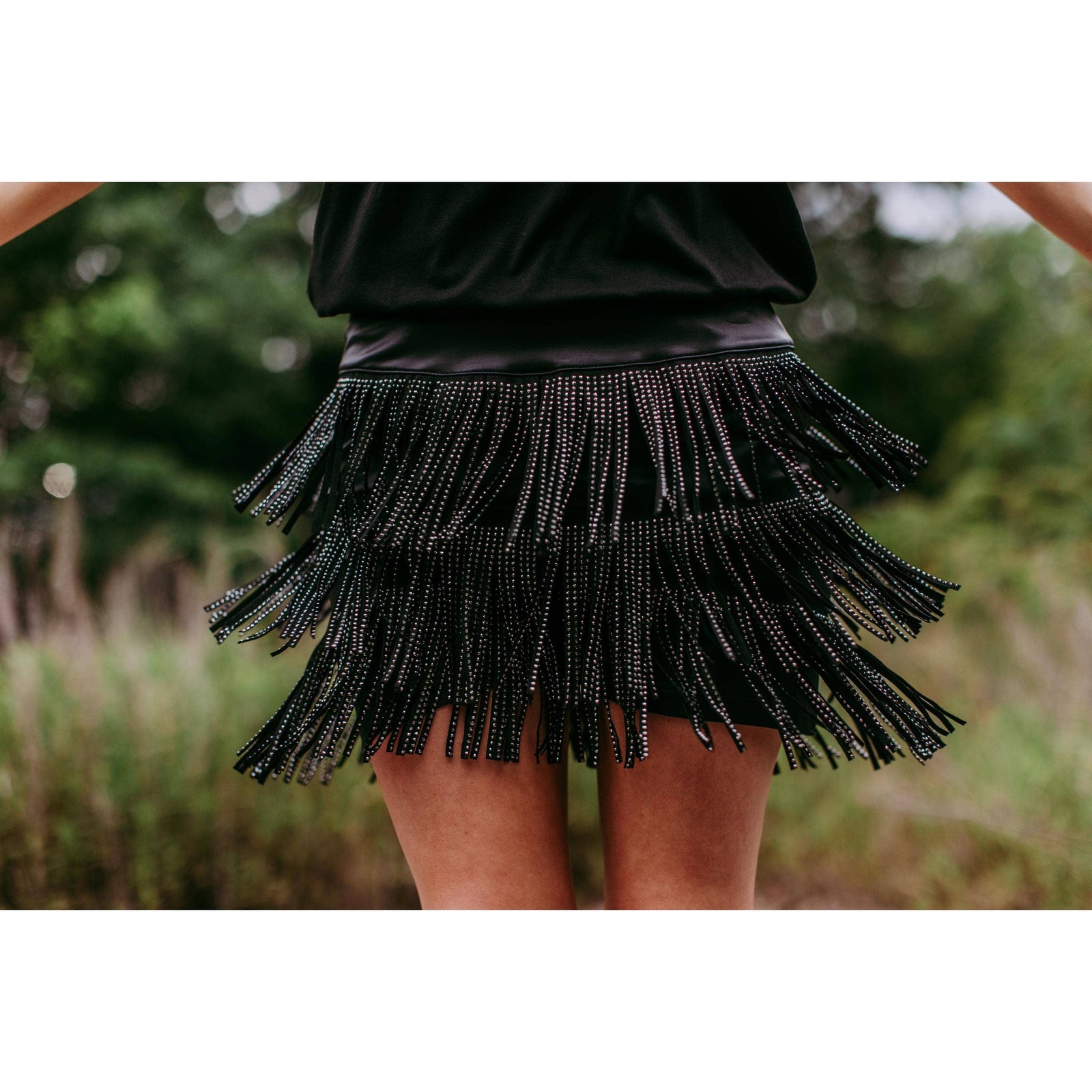 Catalena Fringe Rhinestone Skort in Black [Available in SM-L]