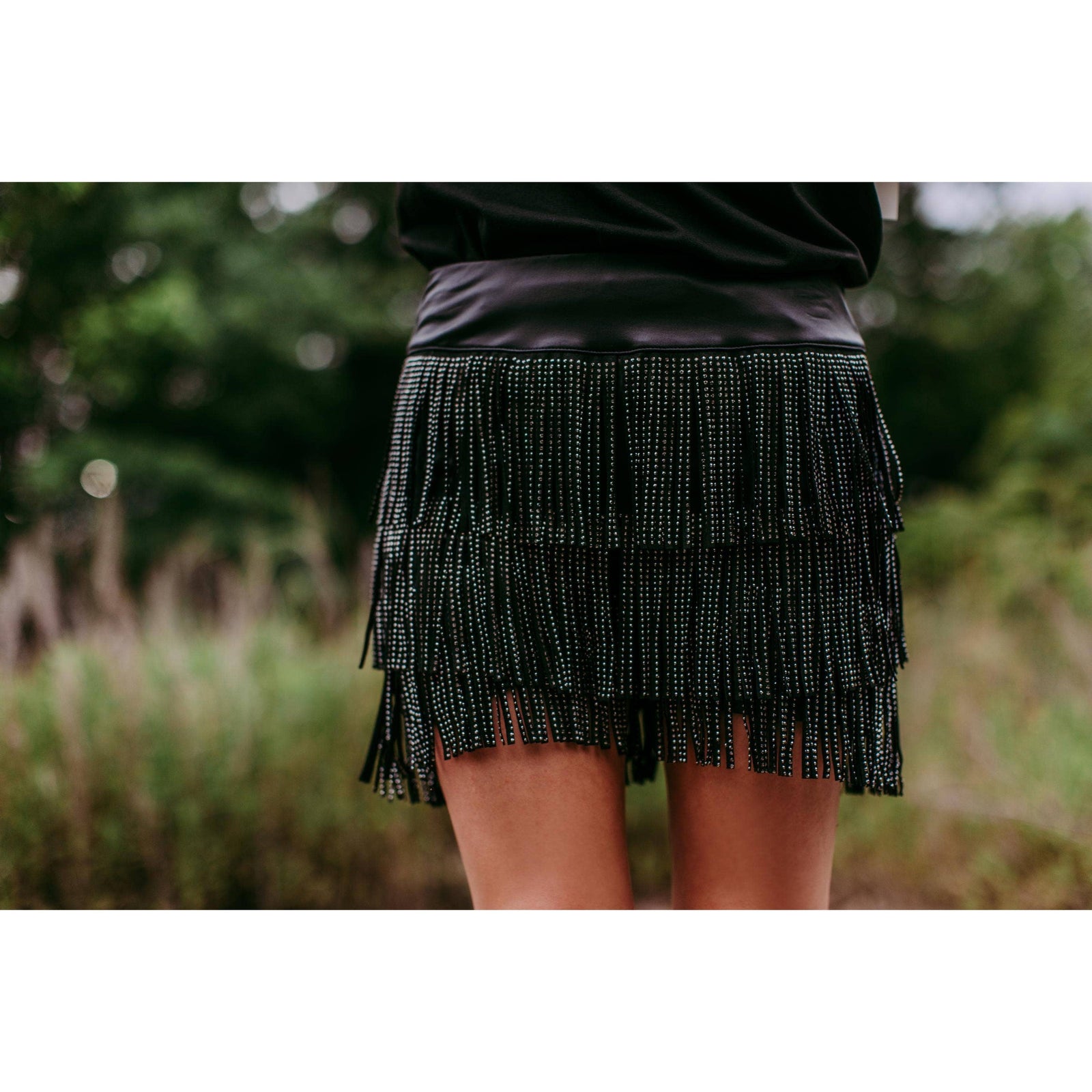 Catalena Fringe Rhinestone Skort in Black [Available in SM-L]