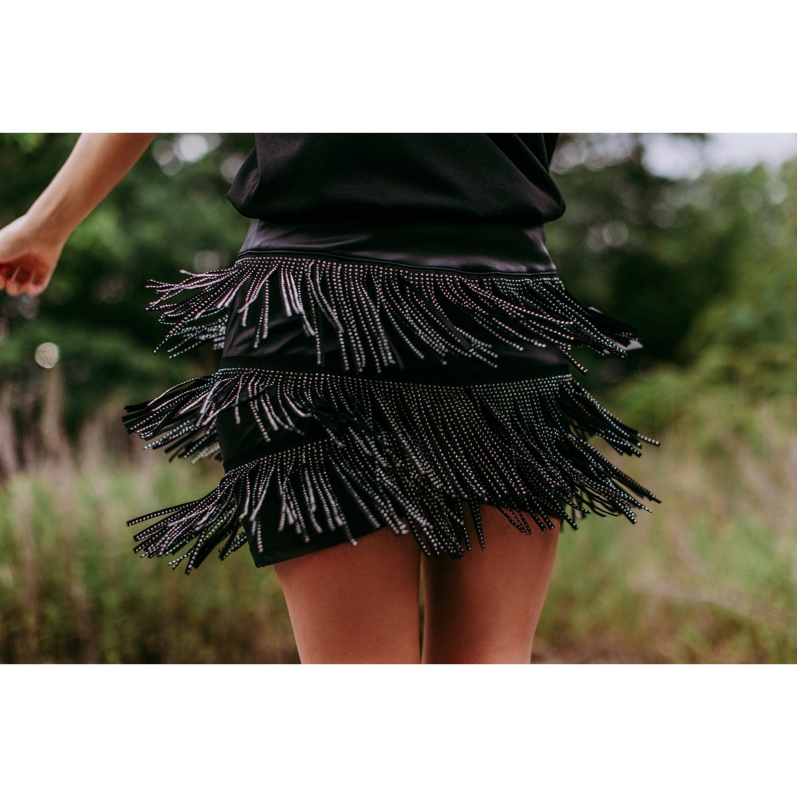 Catalena Fringe Rhinestone Skort in Black [Available in SM-L]