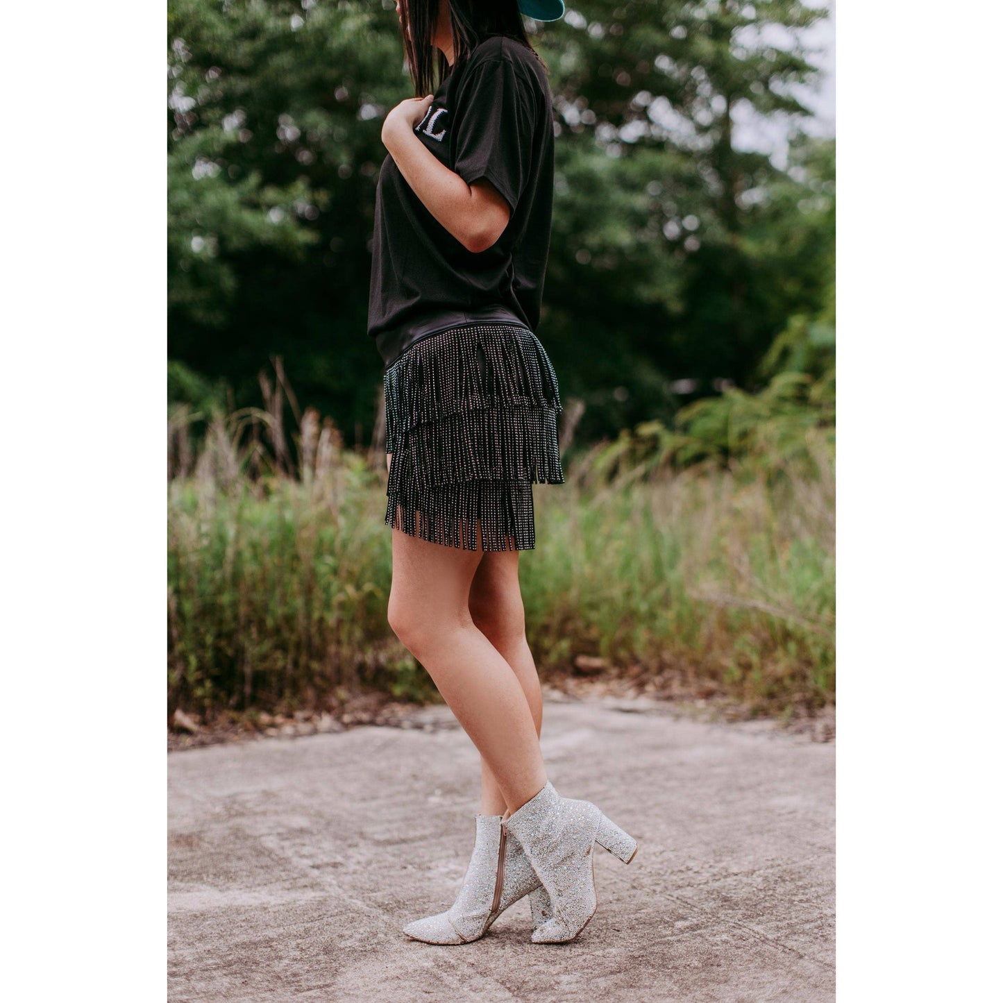 Catalena Fringe Rhinestone Skort in Black [Available in SM-L]