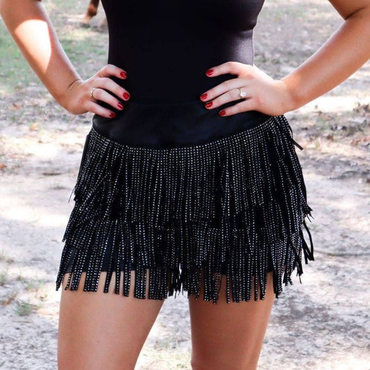 Catalena Fringe Rhinestone Skort in Black [Available in SM-L]