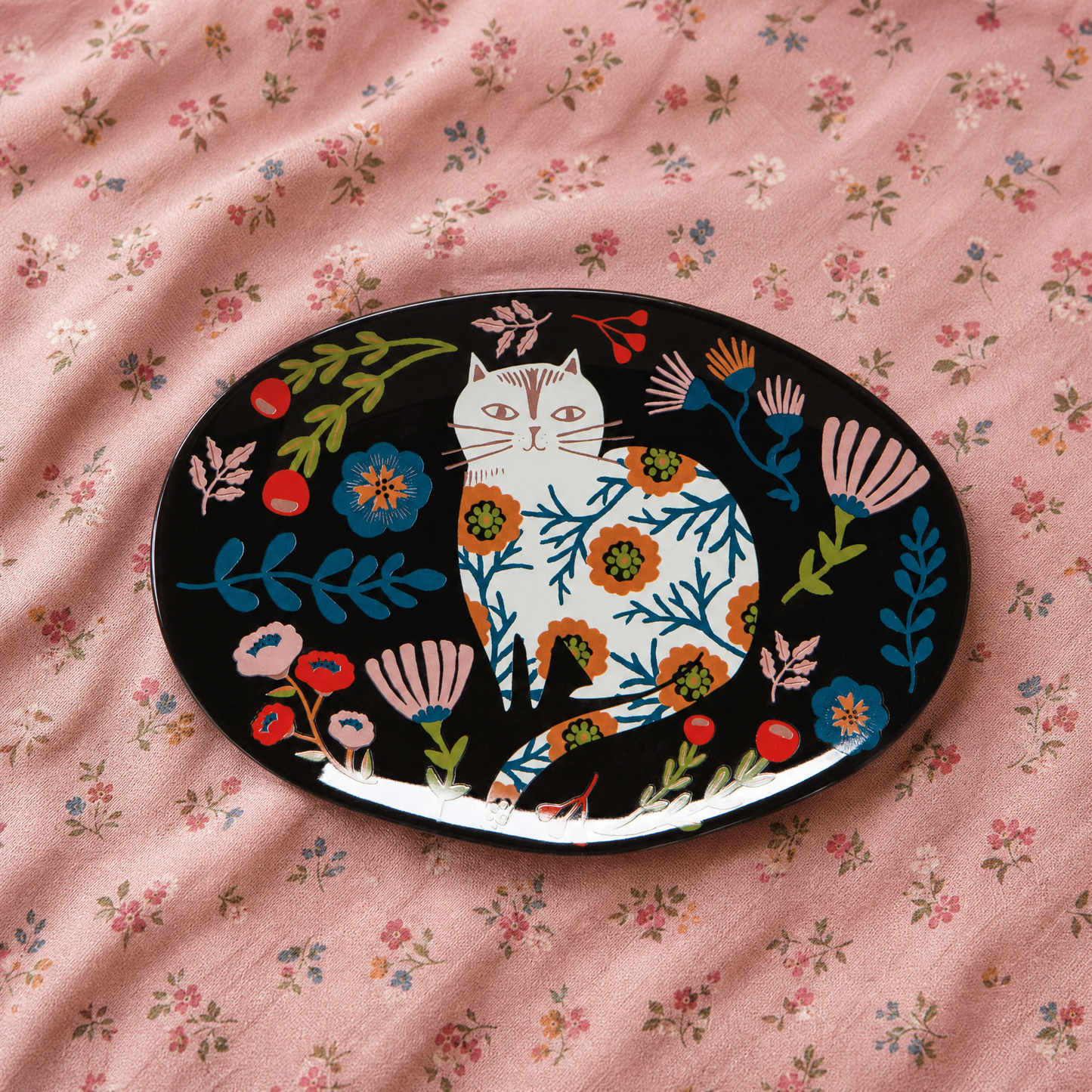 Catbloom Trinket Tray in Colorful Oval Stoneware