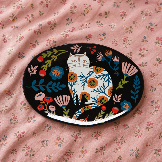 Catbloom Trinket Tray in Colorful Oval Stoneware