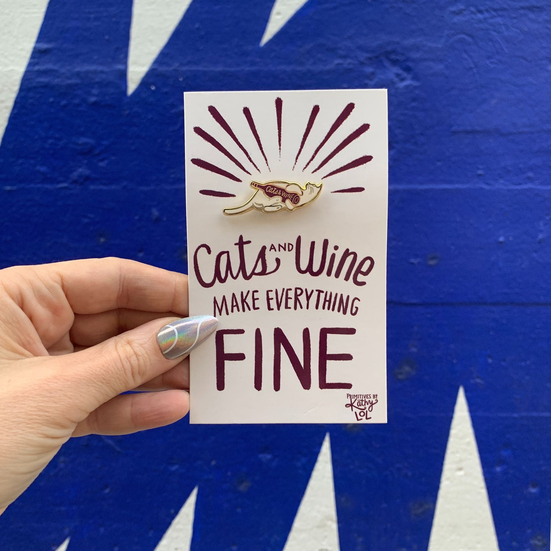 Cats And Wine Make Everything Fine Enamel Pin and Socks Gift Set Bundle