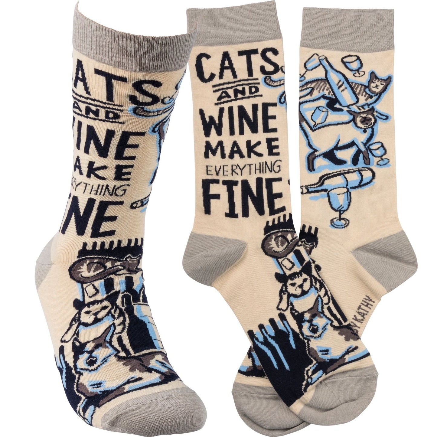 Cats And Wine Make Everything Fine Socks Funny Novelty Socks