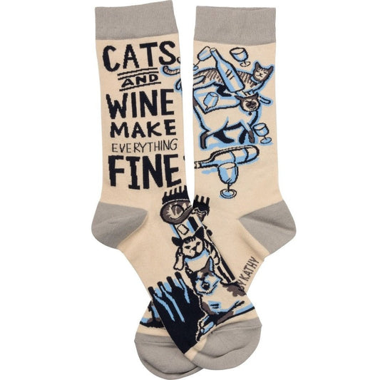 Cats And Wine Make Everything Fine Socks Funny Novelty Socks