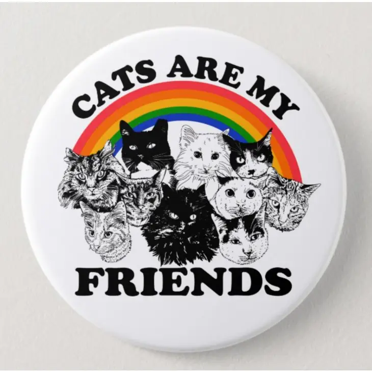 Cats Are My Friends Rainbow Pin Button | 1.5" dia