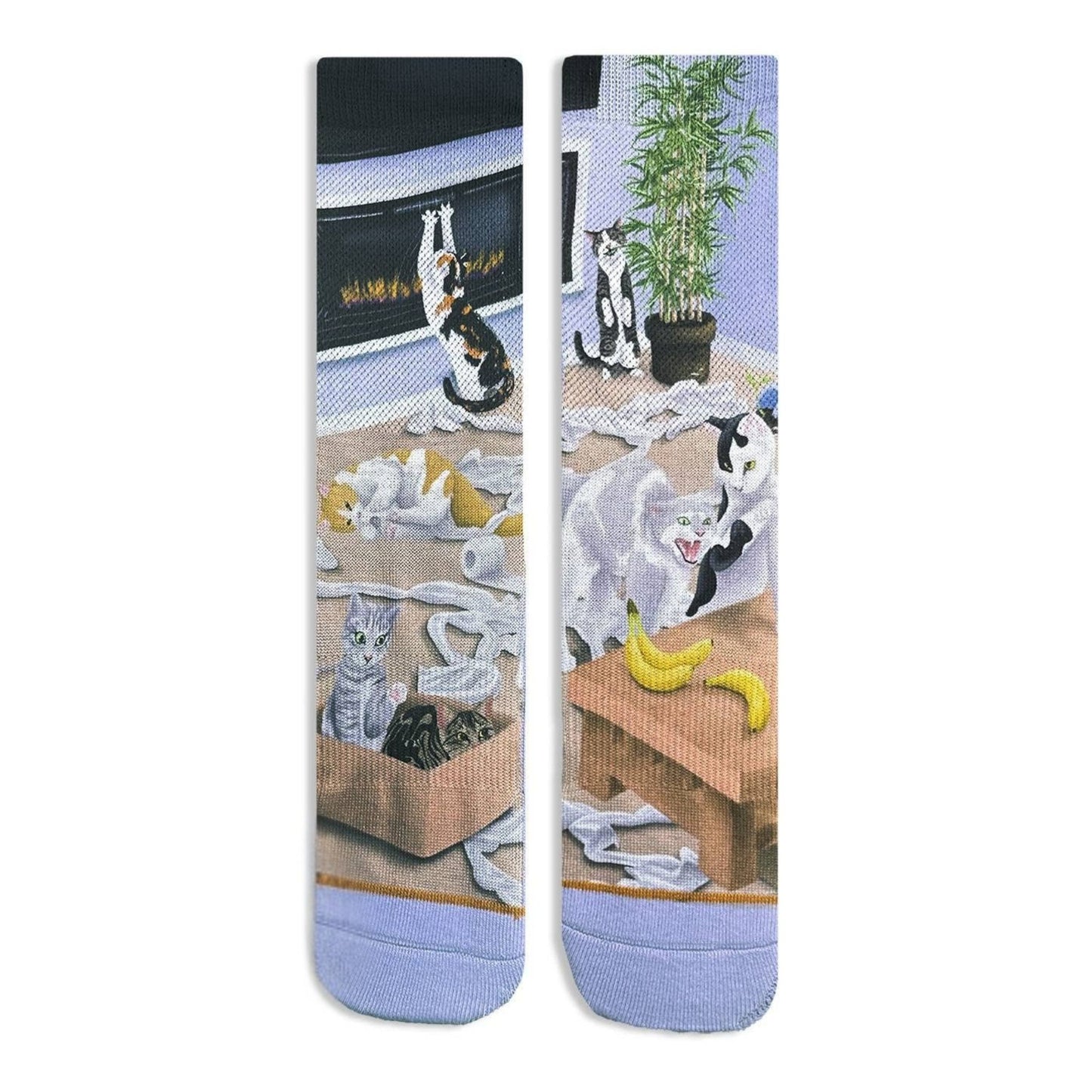 Cats Causing Catastrophe Women's  Socks in Lilac | Mischief Cat Design Crew Socks