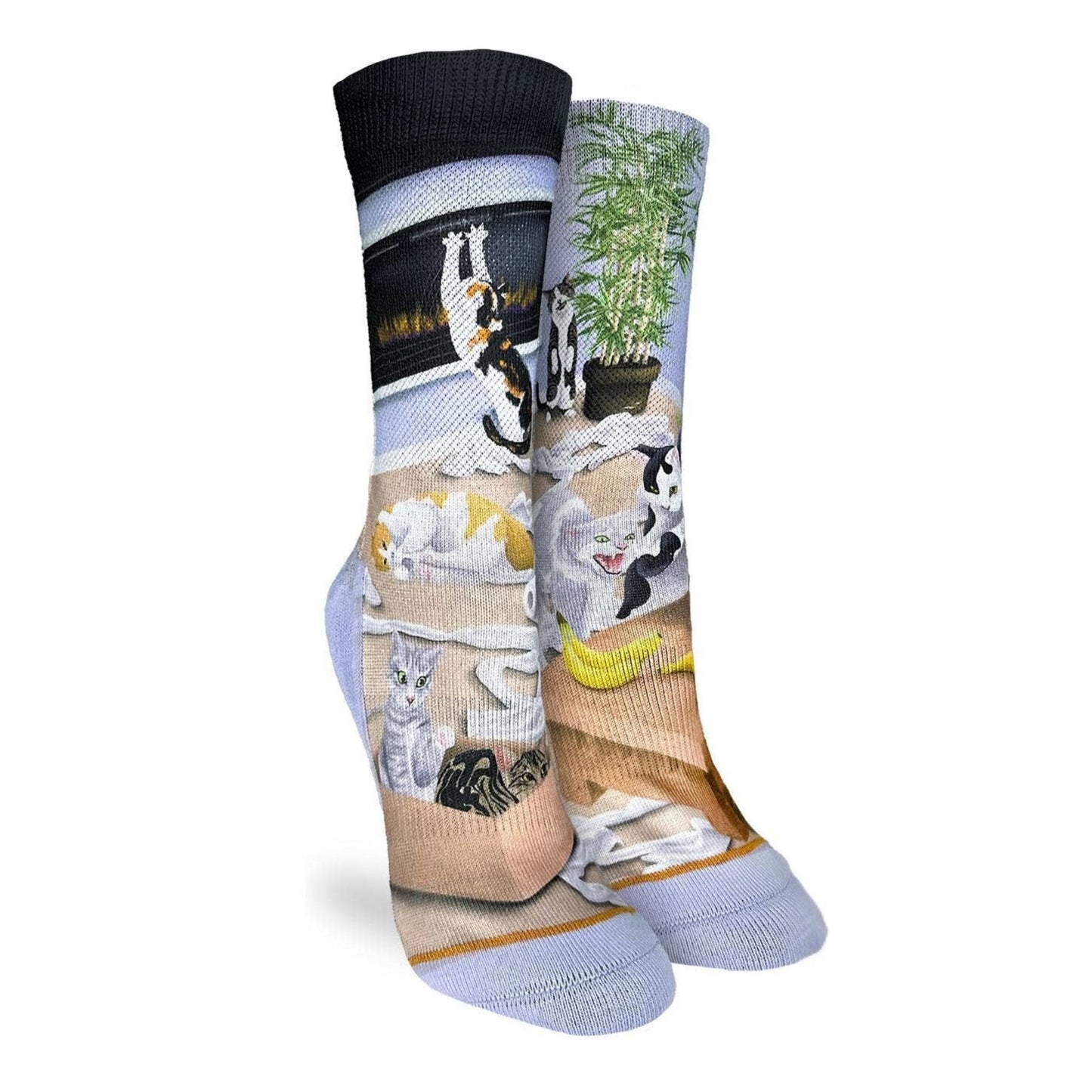 Cats Causing Catastrophe Women's  Socks in Lilac | Mischief Cat Design Crew Socks