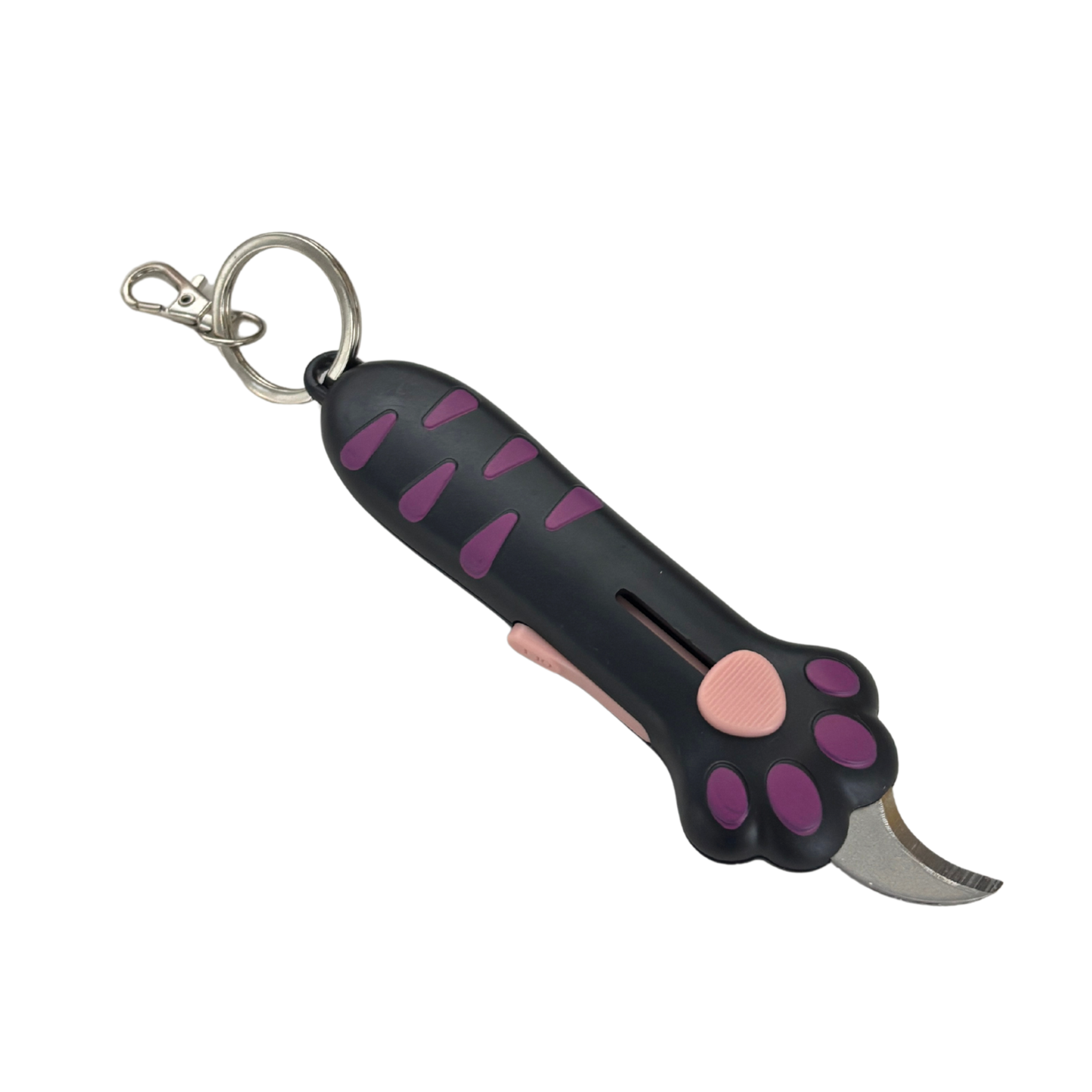 Cat's Paw Box Cutter Keychain | Retractable Blade | 4.6" | Pink & Purple