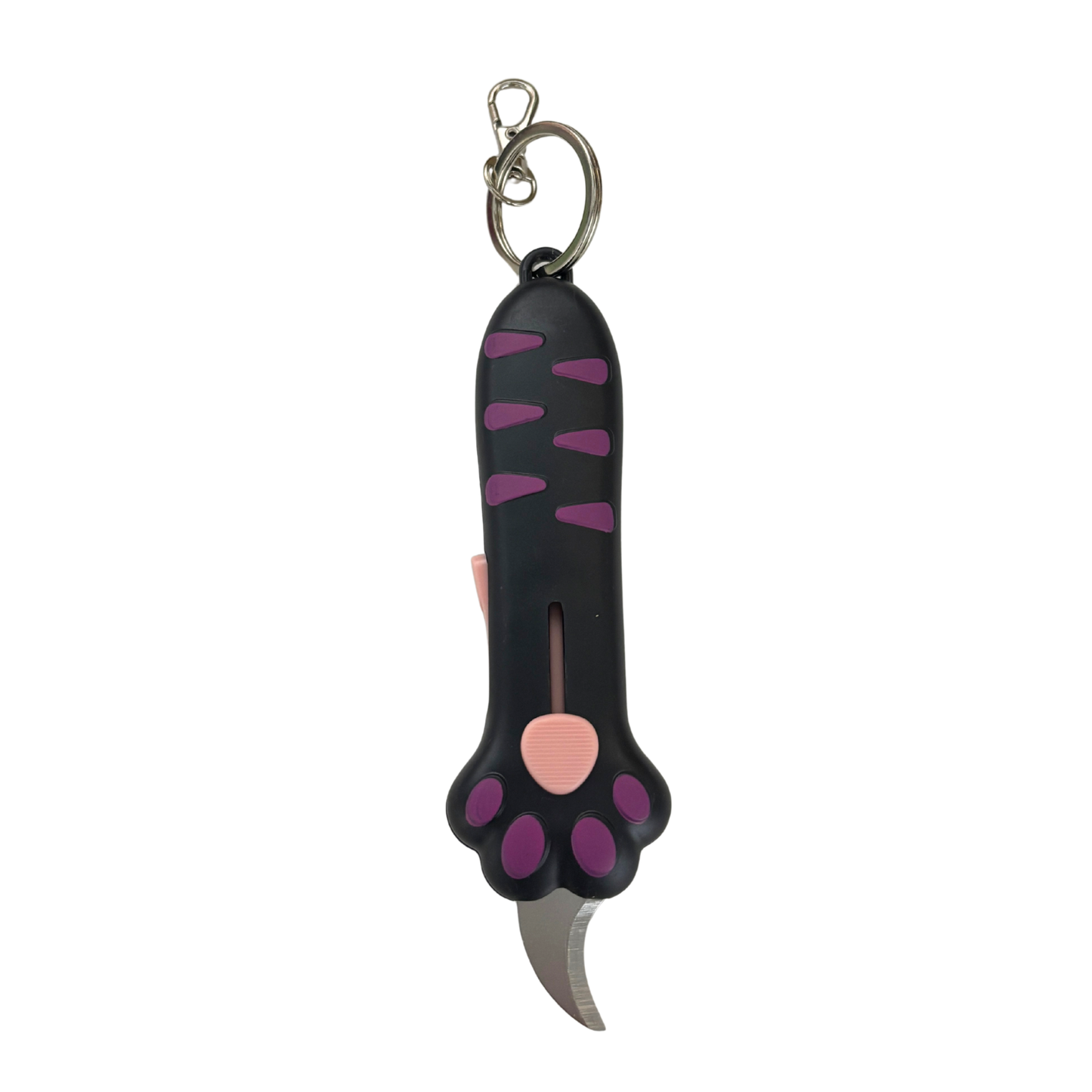 Cat's Paw Box Cutter Keychain | Retractable Blade | 4.6" | Pink & Purple