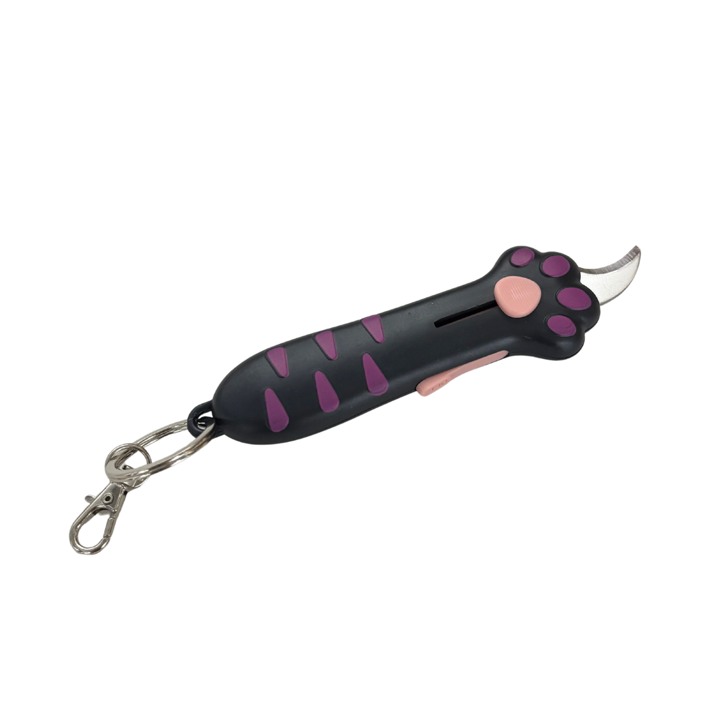 Cat's Paw Box Cutter Keychain | Retractable Blade | 4.6" | Pink & Purple