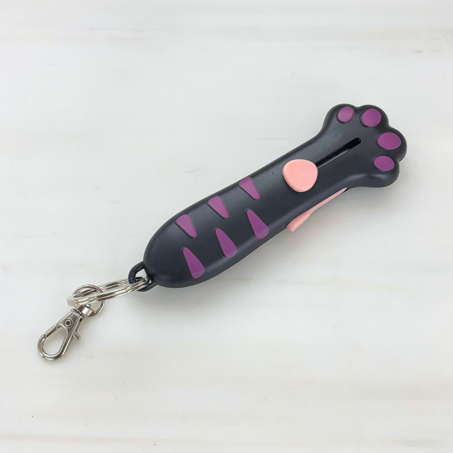 Cat's Paw Box Cutter Keychain | Retractable Blade | 4.6" | Pink & Purple
