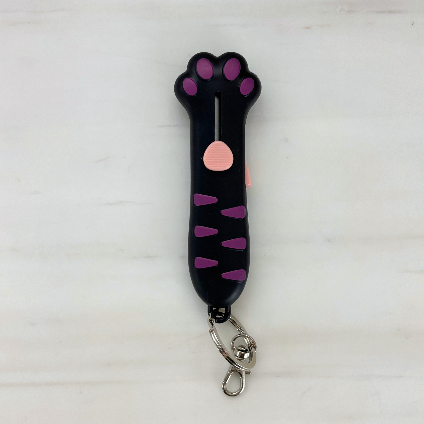 Cat's Paw Box Cutter Keychain | Retractable Blade | 4.6" | Pink & Purple