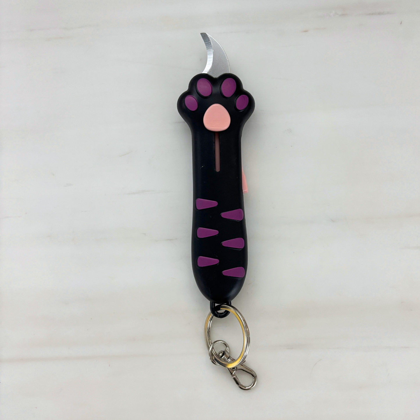 Cat's Paw Box Cutter Keychain | Retractable Blade | 4.6" | Pink & Purple