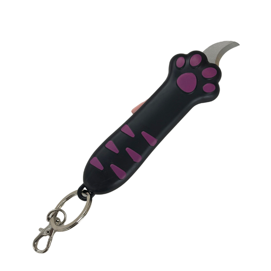 Cat's Paw Box Cutter Keychain | Retractable Blade | 4.6" | Pink & Purple-Paper & Quartz-The Bullish Store