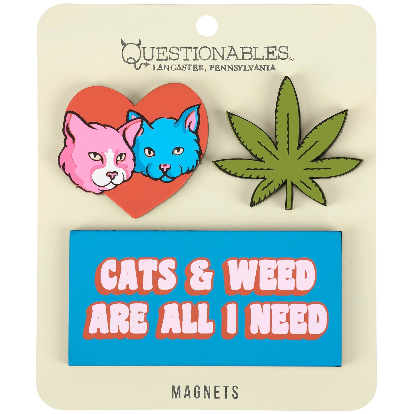 Cats & Weed Are All I Need Magnet Set | Funny Cat & Leaf Wooden Magnets Set of 3