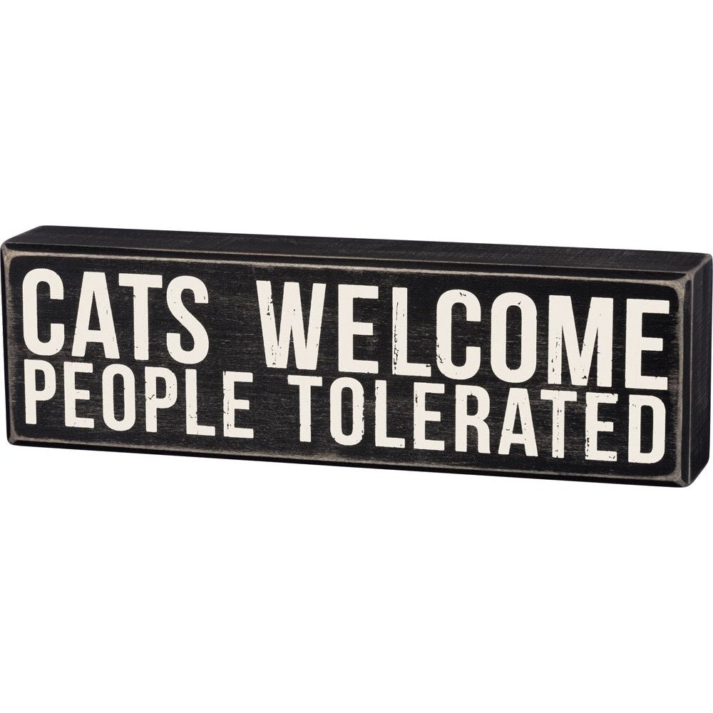 Cats Welcome Wooden Box Sign, Funny/Rustic/Modern Quote Wall Art, Living/Dining/Bedroom, Cute Farmhouse Decor