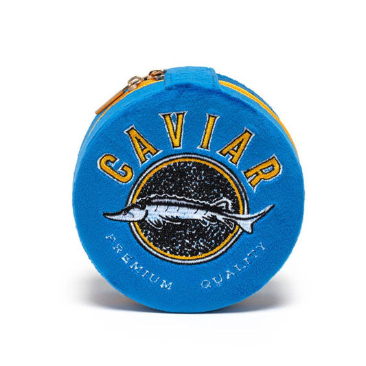 Caviar Tin Blue Velvet Jewelry Zip Case | Compact Built-in Mirror Travel Jewel  Organizer