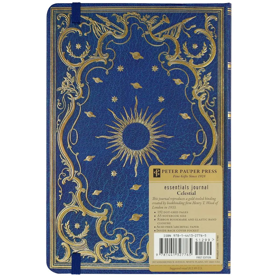 Celestial Dot Matrix Notebook in Blue and Gold | Bullet Journaling | 5-3/4'' x 8-1/4''