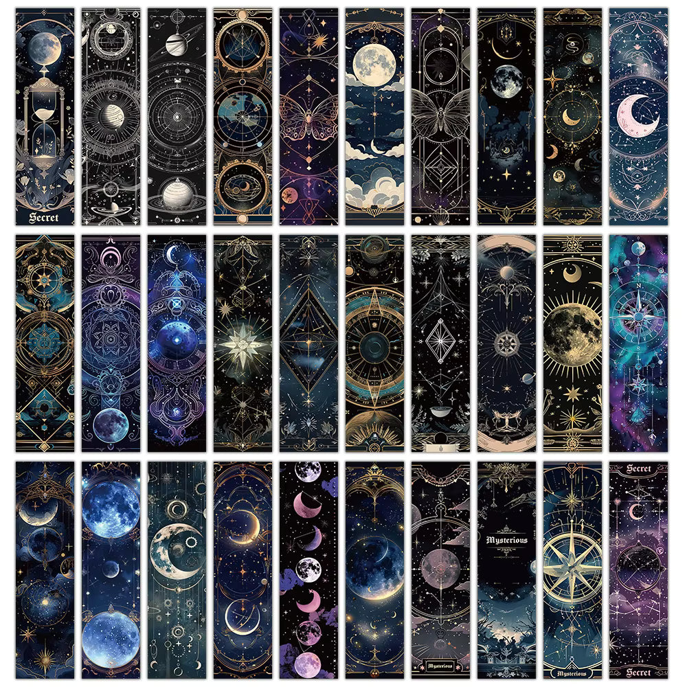 Celestial Tarot Bookmark Set of 30 | Moon & Occult Art Cardboard Bookmarks, Assorted