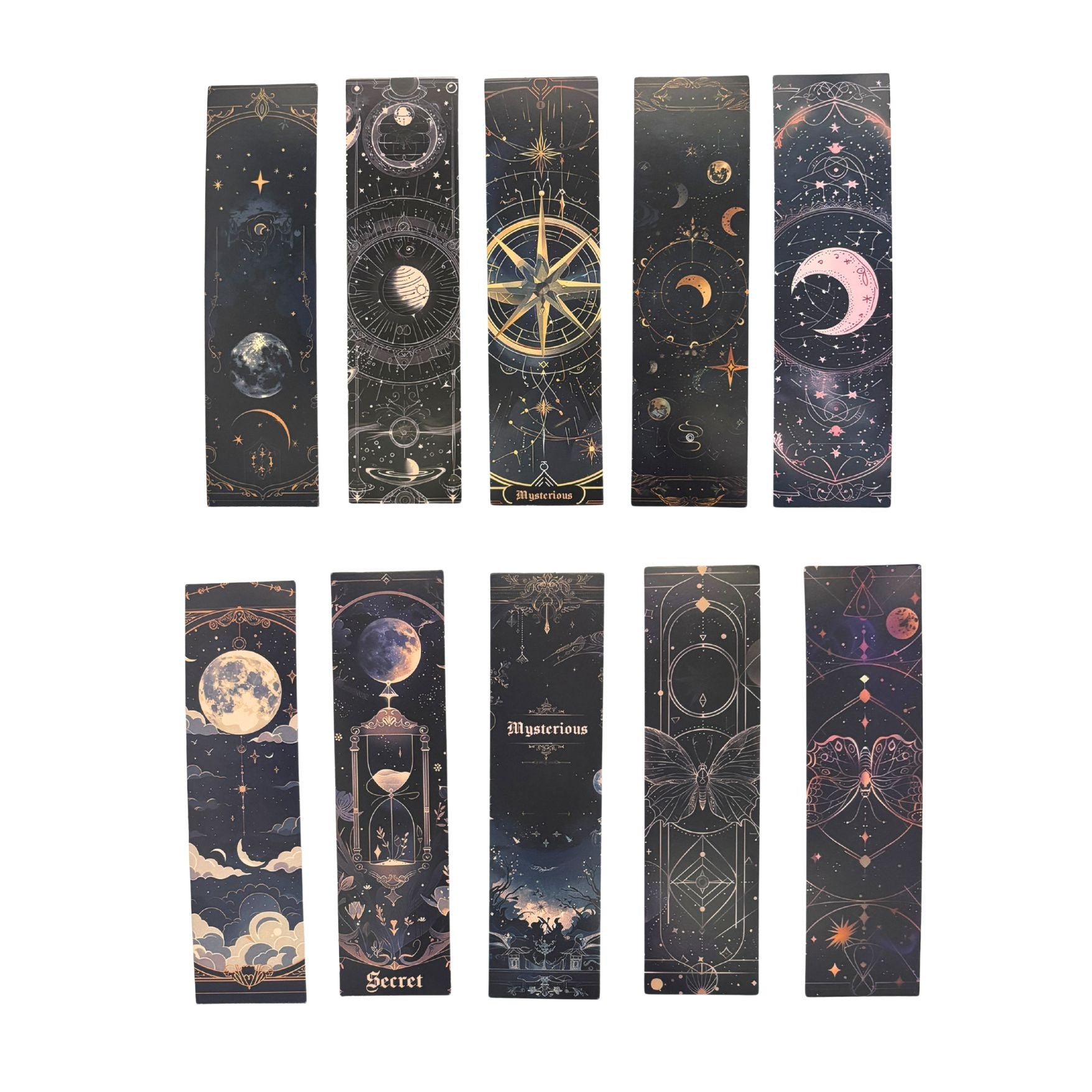 Celestial Tarot Bookmark Set of 30 | Moon & Occult Art Cardboard Bookmarks, Assorted