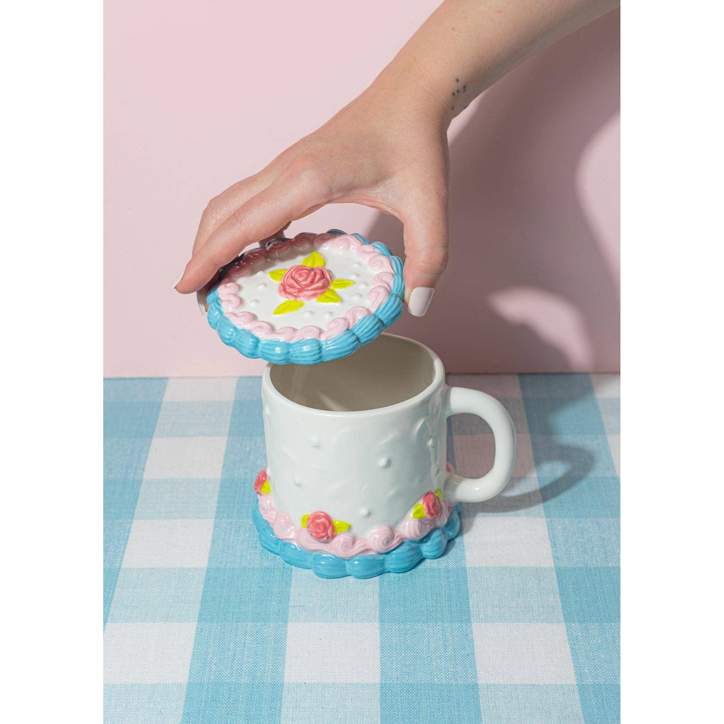 Ceramic Cake Mug With Lid | Graphic Coffee Tea Cup