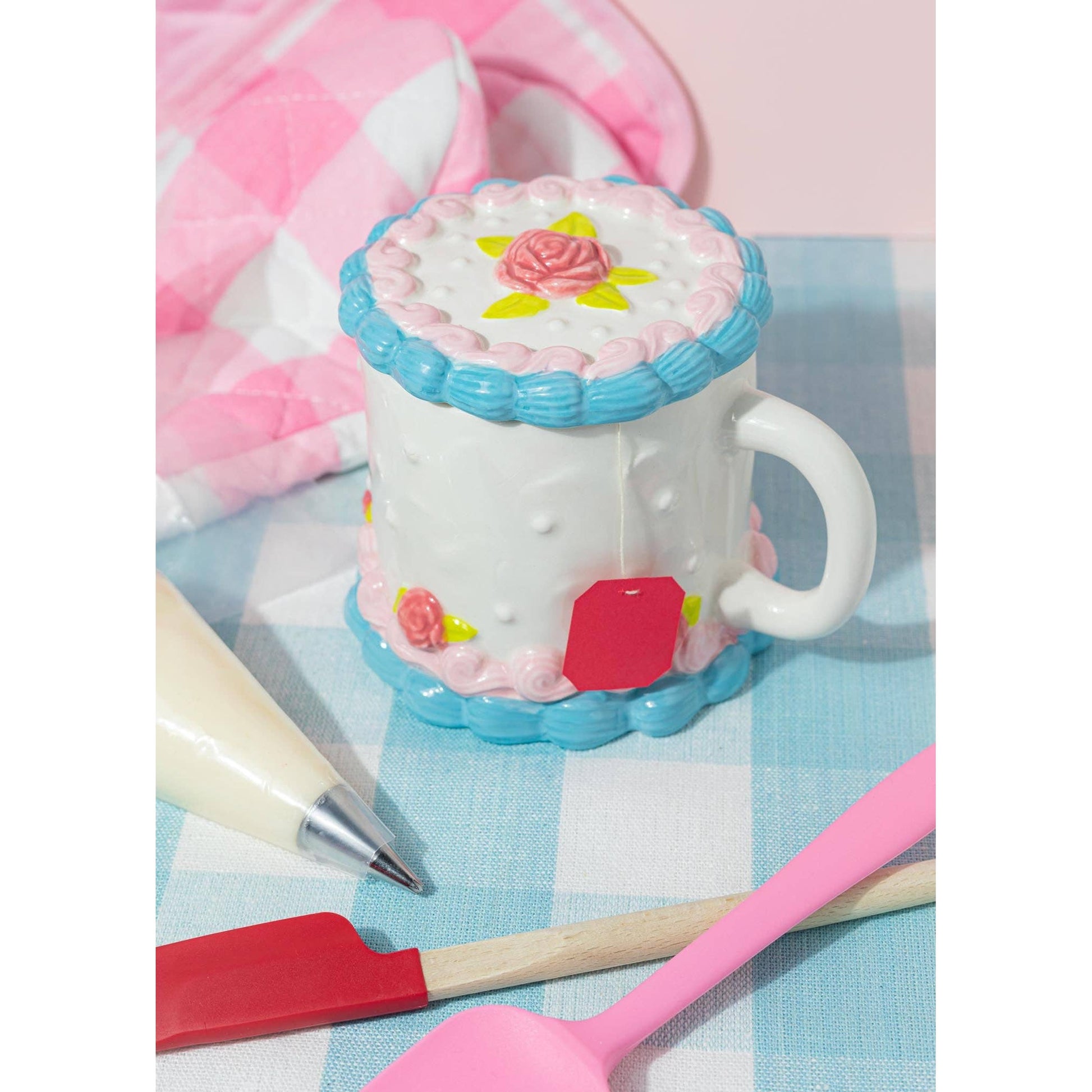 Ceramic Cake Mug With Lid | Graphic Coffee Tea Cup