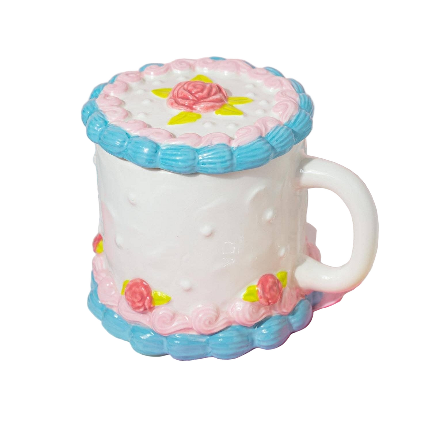 Ceramic Cake Mug With Lid | Graphic Coffee Tea Cup - The Perfect Birthday Gift That Looks Like Real Cake!