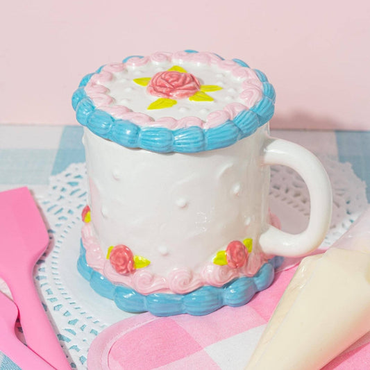 Ceramic Cake Mug With Lid | Graphic Coffee Tea Cup