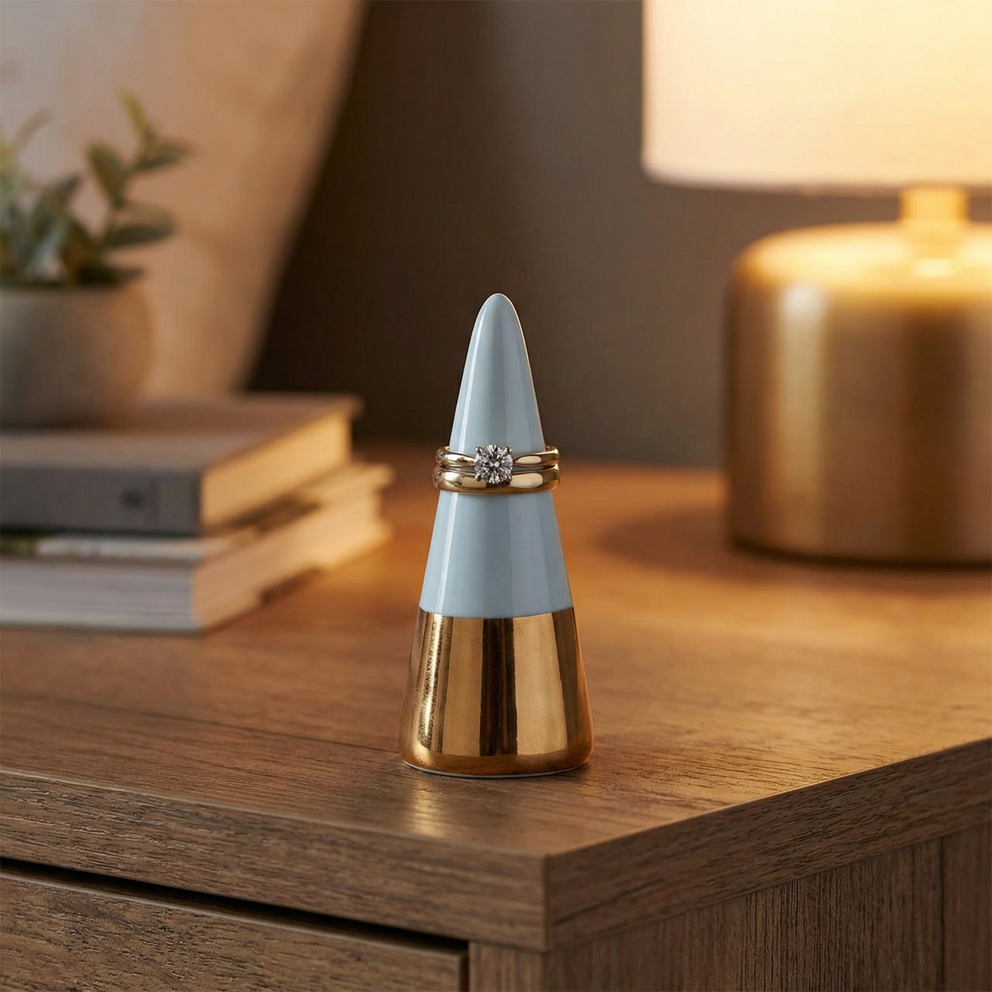 Ceramic Ring Cone Holder in Blue | Jewelry Display Stand for Dresser or Desk | 3”