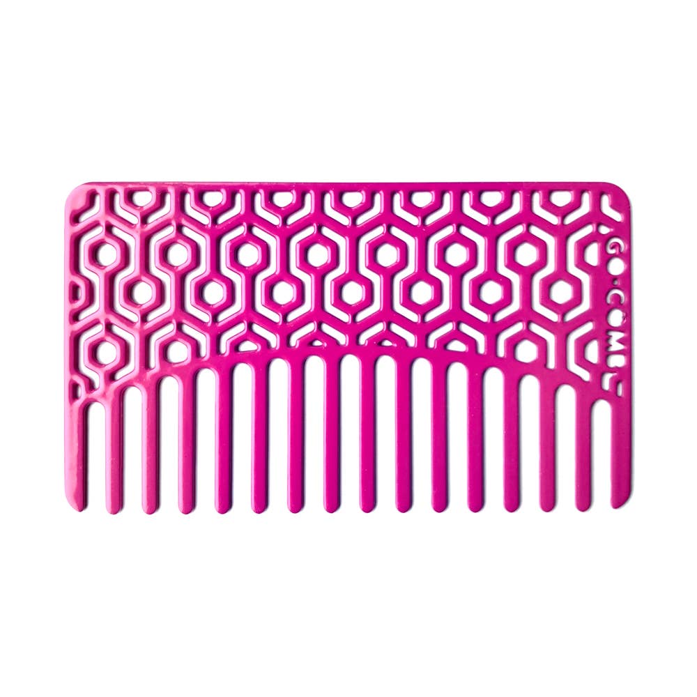 Cerise Hexagon Go-Comb | Metal Wallet-Sized Comb