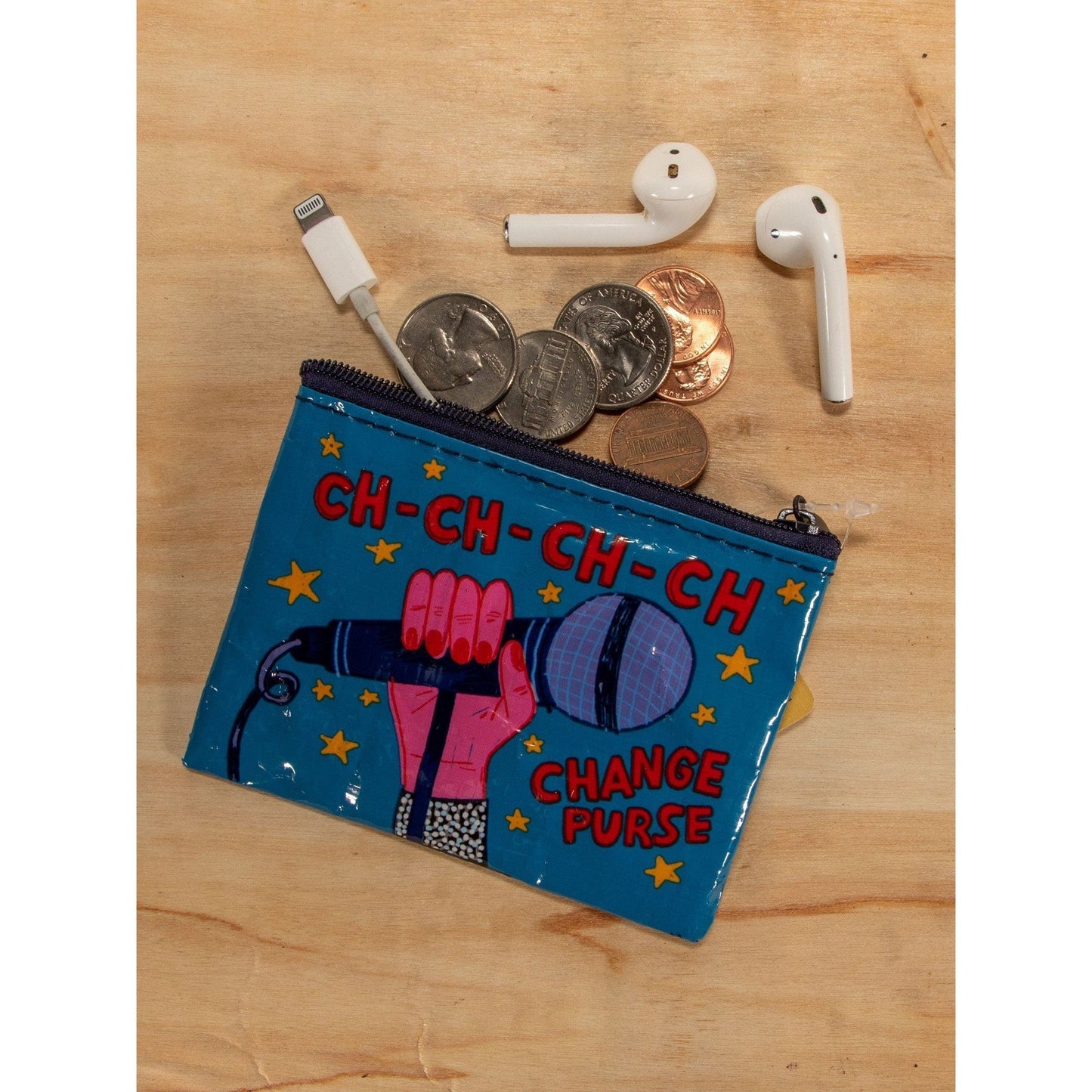 Ch-Ch-Ch-Ch Change Recycled Material Mini Zipper Pouch | Recycled Material | 3"h x 4"w | BlueQ at GetBullish